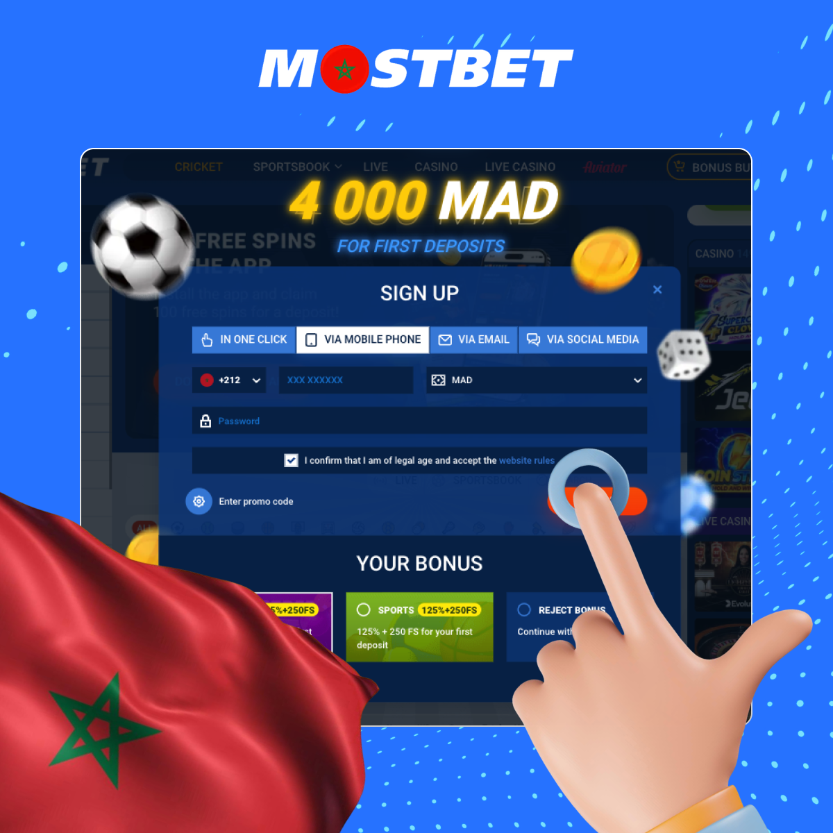 طريقة التسجيل عبر الهاتف المحمول في موقع Mostbet بالمغرب