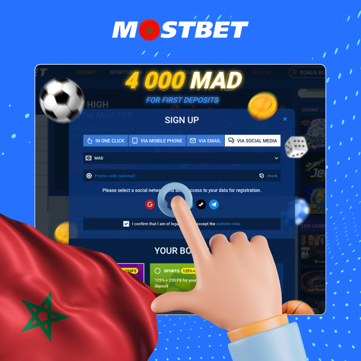 طرق التسجيل عبر وسائل التواصل الاجتماعي في موقع Mostbet المغرب
